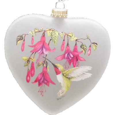 GLASS HUMMINGBIRD HEART BALL
