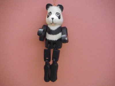 WOOD CARVED PANDA WITH DANGLE LEGS