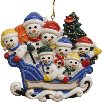 FAMILY OF 7 SNOWMEN IN SLEIGH
