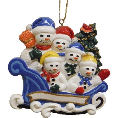 FAMILY OF 5 SNOWMAN IN A SLEIGH