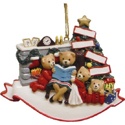 FAMILY OF 4 BEARS BY FIREPLACE