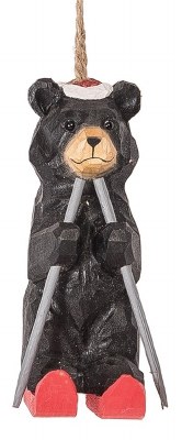 BLACK BEAR CARVED WOOD ON SKIS