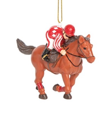 JOCKEY RIDING BROWN HORSE