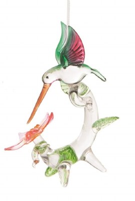 HUMMINGBIRD GLASS GREEN PURPLE