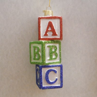 SET OF GLASS BABY BLOCK ORNAMENT