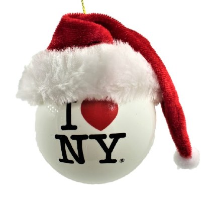 I LOVE NEW YORK BALL WITH SANTA HAT