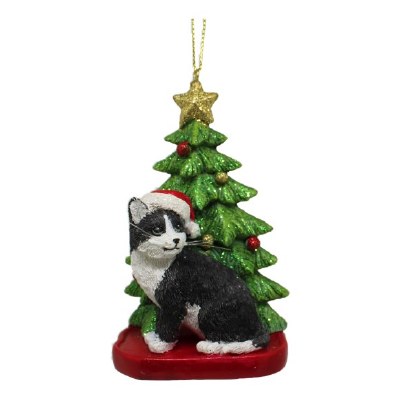 BLACK/WHITE CAT WITH TREE