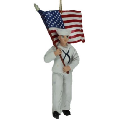 US NAVY SOLDIER CARING A FLAG
