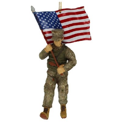 US MARINE SOLDIER CARING A FLAG