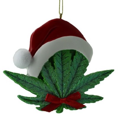 CANNABIS LEAF WITH SANTA HAT