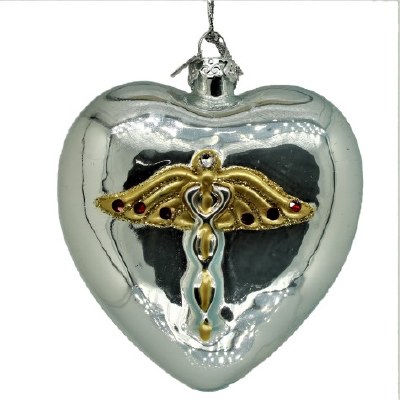 CADUCEUS ON GLASS HEART