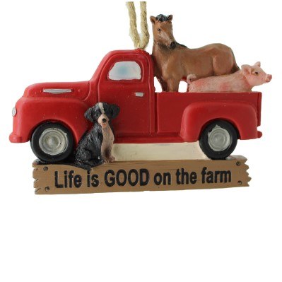 HORSE/PIG ON RED TRUCK
