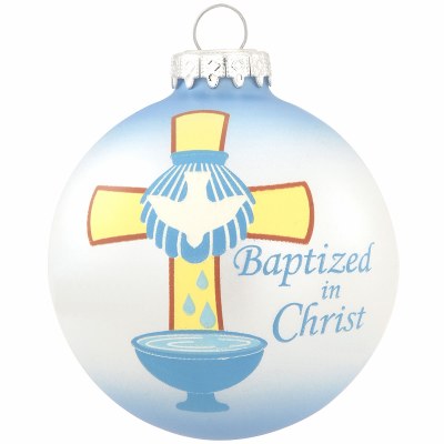BAPTIZED IN CHRIST GLASS BALL BLUE