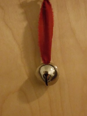 NICKEL BELL WITH RED FABRIC HANGER