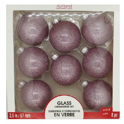 8 PK SPARKLE PINK GLASS BALLS