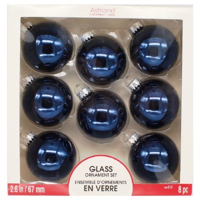 8 PK DK BLUE GLASS BALLS