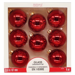8 PK SHINY RED GLASS BALLS