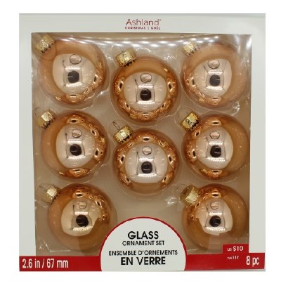 8 PK COPPER SHINY GLASS BALLS