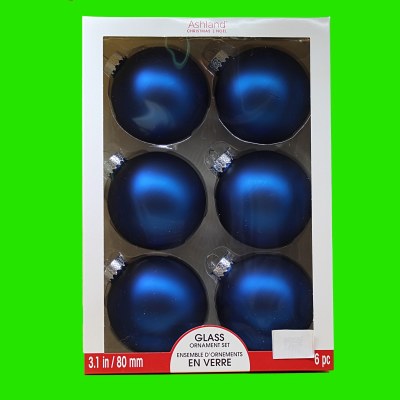 6PK DARK BLUE GLASS BALLS