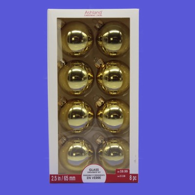 GOLD 8 CT GLASS BALL SET