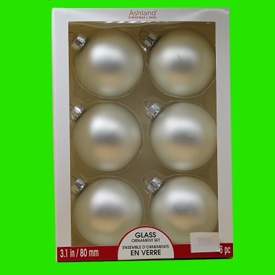 6PK WHITE GLASS BALLS