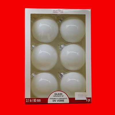 6PK WHITE GLASS BALLS