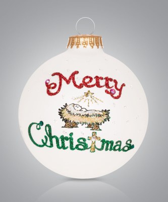 MERRY CHRISTMAS MANGER GLASS BALL