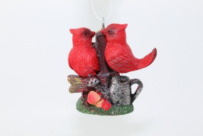 2 CARDINALS W/ WATERING CAN