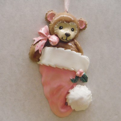 BABY BEAR IN PINK STOCKING