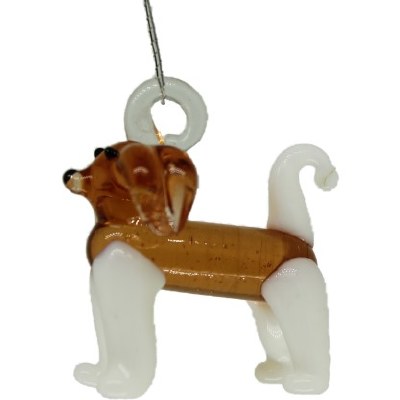 MINI GLASS BROWN AND WHITE DOG