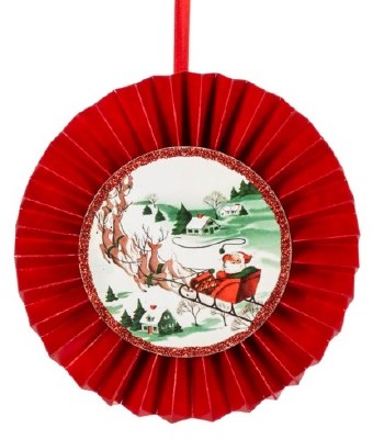 PAPER SANTA SLEIGH W REINDEER