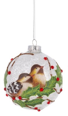GLASS CHICKADEE SCENE BALL