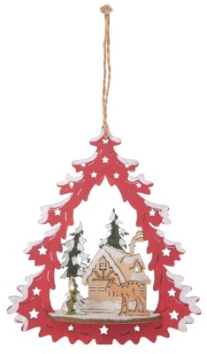 RED TREE WOODEN ORN