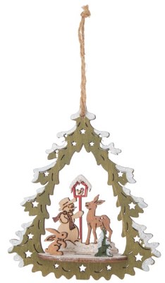 GREEN TREE WOODEN ORN
