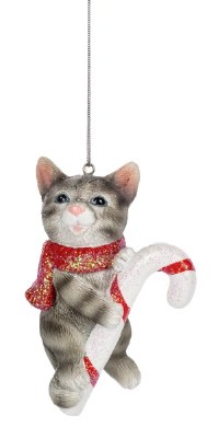 GREY CAT WITH CANDY CANE