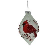 SNOWY CARDINAL GLASS OVAL BALL