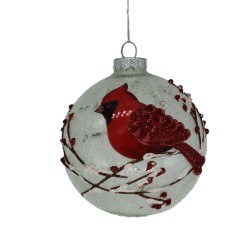 SNOWY CARDINAL GLASS BALL
