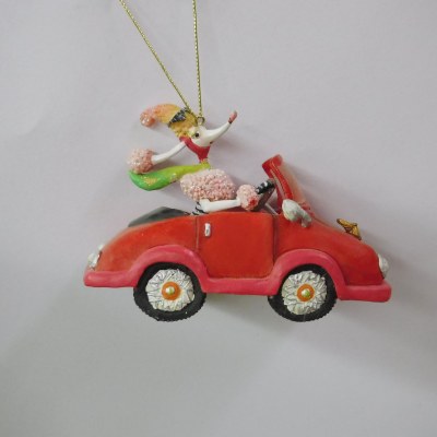 WHIMSICAL POODLE DRIVING CAR
