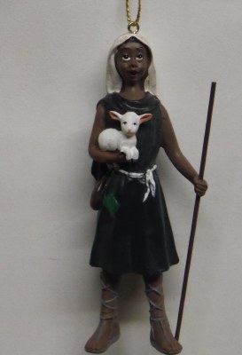 SHEPHERD WITH STAFF HOLDING LAMB