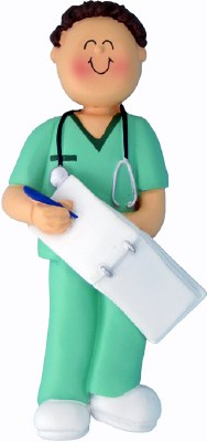BROWN HAIR NURSE IN GREEN  SCRUBS