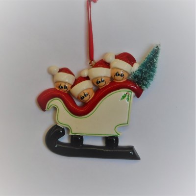 FAMILY OF 4 ELVES IN SLEIGH