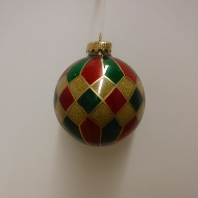 RED AND GREEN CHECKERED GLASS BALL