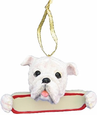 WHITE BULLDOG WITH PLAQUE