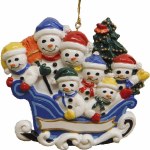 FAMILY OF 7 SNOWMEN IN SLEIGH