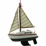 RED  WOODEN YACHT WITH SAILS