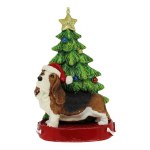 BASSETT HOUND  WITH TREE