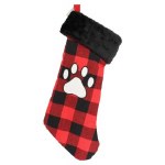 RED AND BLK PAW PRINT STOCKING