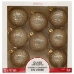 8 PK GOLD SPARKLE GLASS BALLS