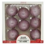 8 PK SPARKLE PINK GLASS BALLS