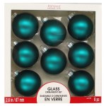 8 PK MATTE DK TEAL GLASS BALLS